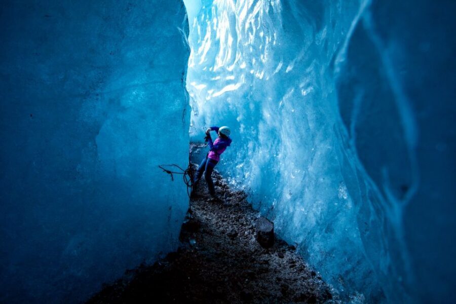Skaftafell: Ice Cave Tour and Glacier Hike - Entering the natural ice cave: blue light, changing ice, and photo reality